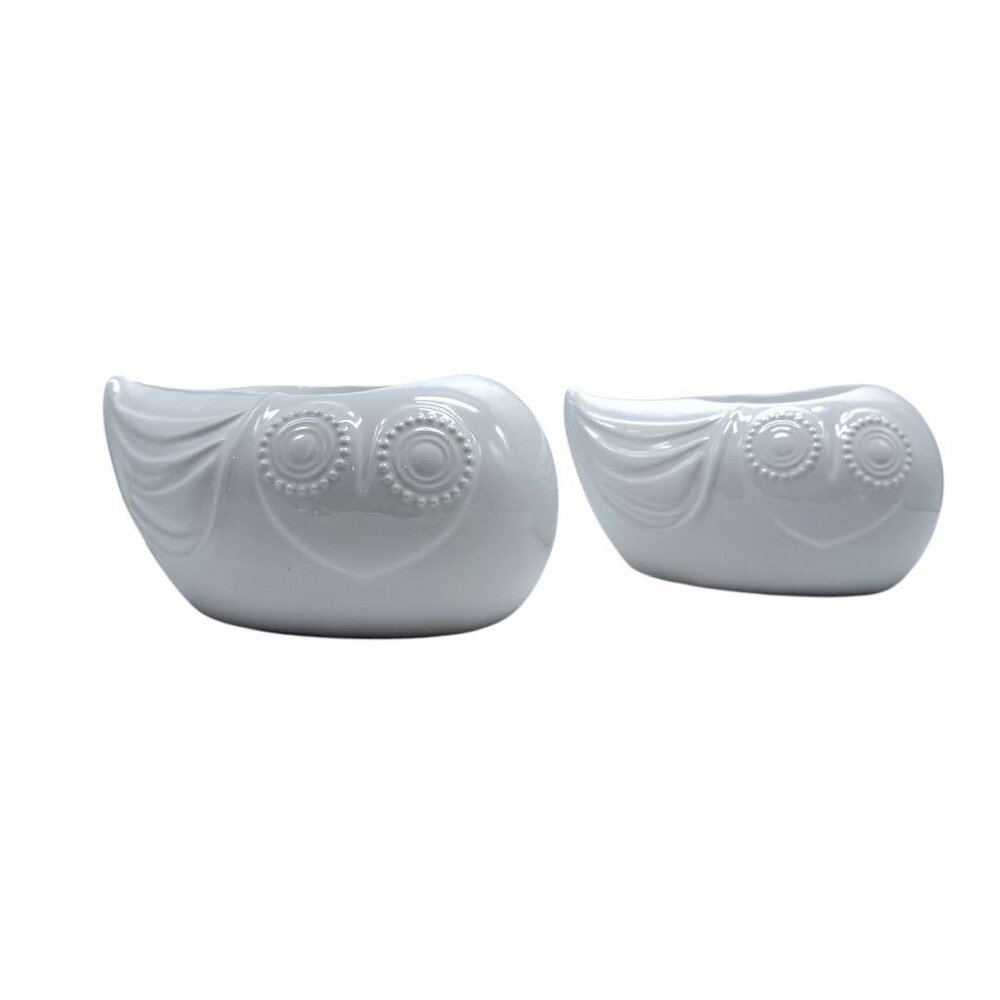 Jonathan Adler Pair Of White Ceramic Owl Tea-light Holders